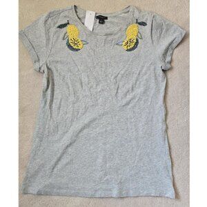 🍋 Ann Taylor Embellished Cotton Tee – Lemon Detail - New🍋